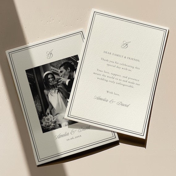 Minimalist Wedding Thank You Card Template with Photo | Elegant Printable Thankyou Note
