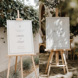 Matching Ivory Collection wedding welcome sign and rehearsal sign template for luxury minimalist wedding entrance decor