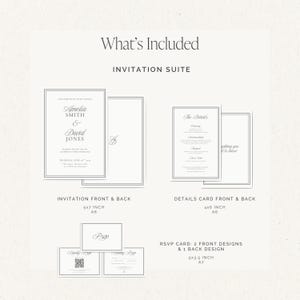Printable wedding invitation suite in multiple sizes including US and EU formats