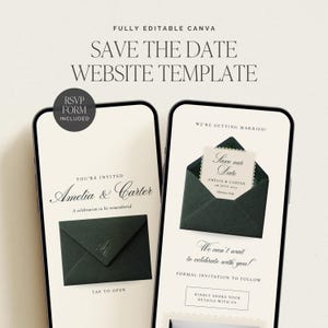 Green Old Money Vintage Digital Save The Date Website Template | Classic Envelope Digital Wedding Invitation