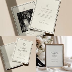 Printable wedding templates designed for DIY brides wanting luxury wedding decor: wedding photo guestbook sign, editable customizable sign, and wedding thank you card template