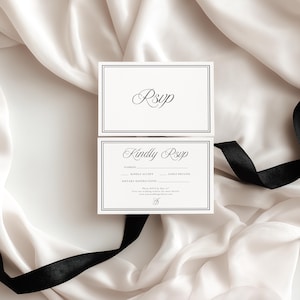 RSVP card template matching minimalist black and white wedding invitations
