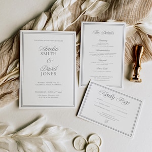 Elegant wedding invitation card design, luxury black tie stationery style