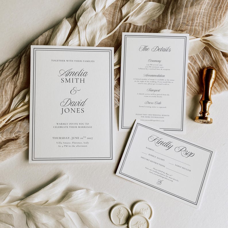 Elegant wedding invitation card design, luxury black tie stationery style