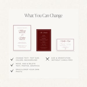 Editable wedding invitation Canva template for minimalist and black tie weddings, fully customizable