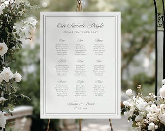 Elegant Minimalist Wedding Seating Chart Template | Classic Black and White Seating Plan Sign