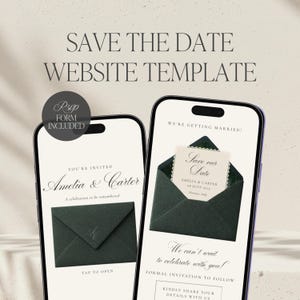 Green Old Money Vintage Digital Save The Date Website Template | Classic Envelope Digital Wedding Invitation