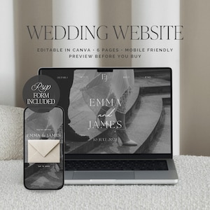 Minimalistische Hochzeitswebsite-Vorlage (Canva) | Luxuriöse, digital anpassbare RSVP-Einladung