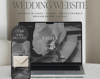 Minimalist Wedding Website Template Canva | Editable Luxury RSVP Digital Website Invitation