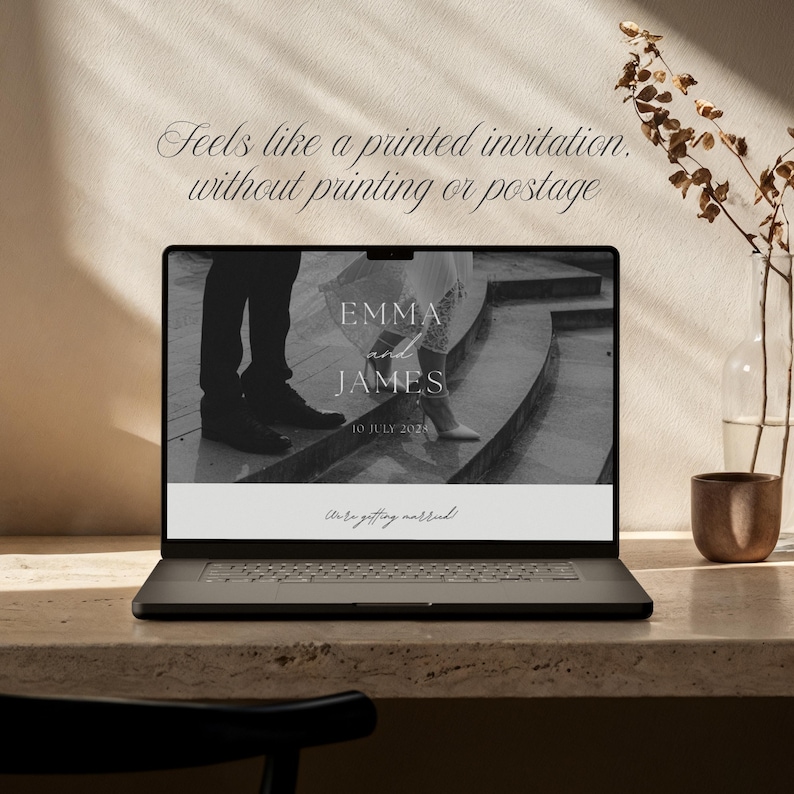 Luxury digital save the date website as an alternative to paper invitations with timeless style