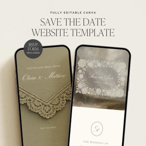 Modèle de site web numérique vert olive pour faire-part de mariage | Invitation de mariage numérique Old Money avec RSVP