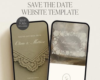 Olive Green Digital Save the Date Website Template | Old Money Digital Wedding Invitation With RSVP