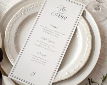 Classic Wedding Menu Card Template | Elegant Black And White Formal Dinner Menu