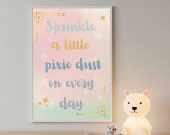 Saupoudrer d'un peu d'art mural de poussière de lutin, impression typographie l'endroit le plus magique sur terre, affiche colorée de la souris, décoration d'intérieur de poussière de lutin