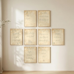 Lord's Prayer Vintage Botanical Gallery Wall Art, Christian Scripture, 8 Individual Pieces Cross Gallery Print Set, Housewarming Gift