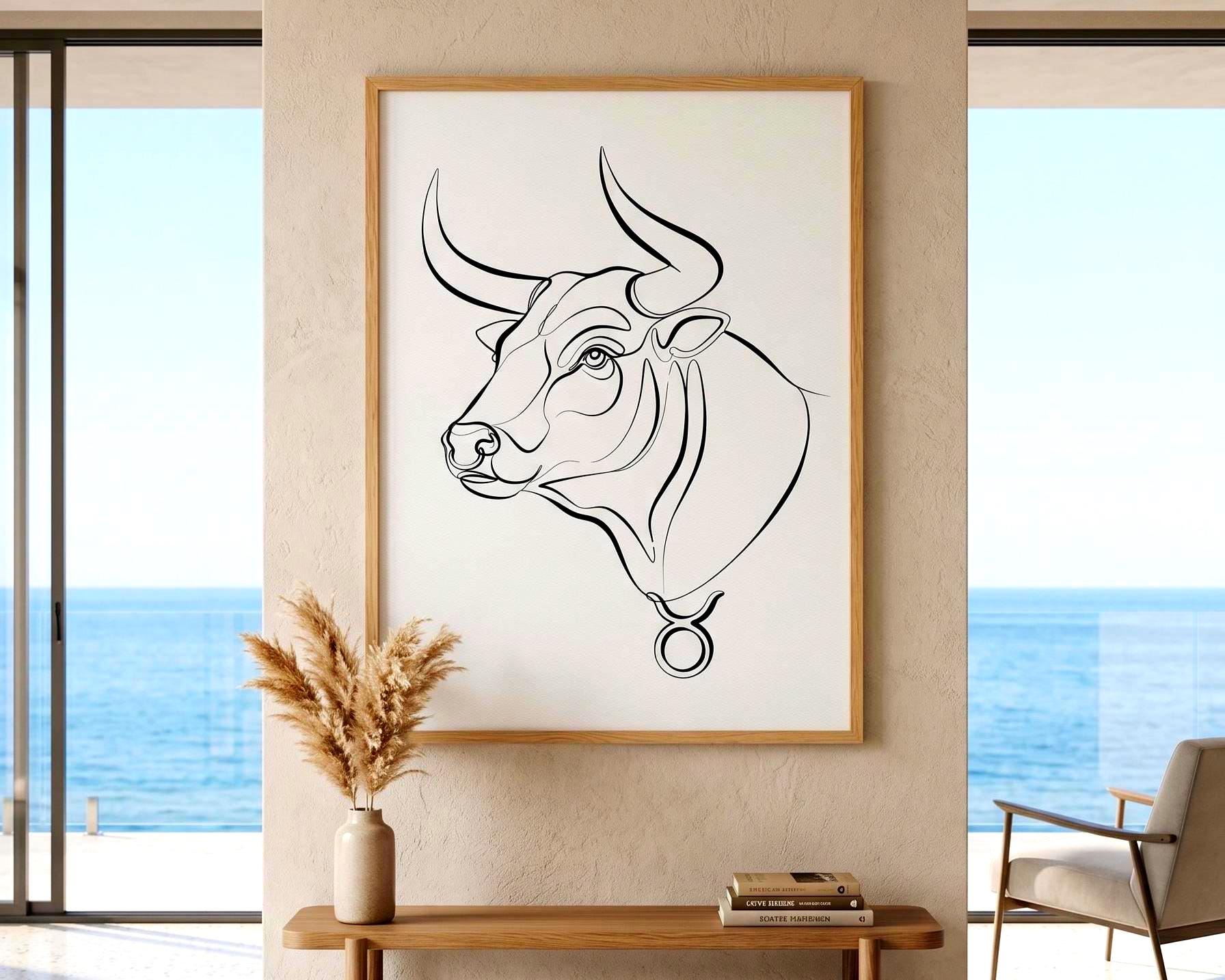 Taurus Line Work Taurus Zodiac Line Art Poster – Minimalist Bull Head Printable – Modern ...