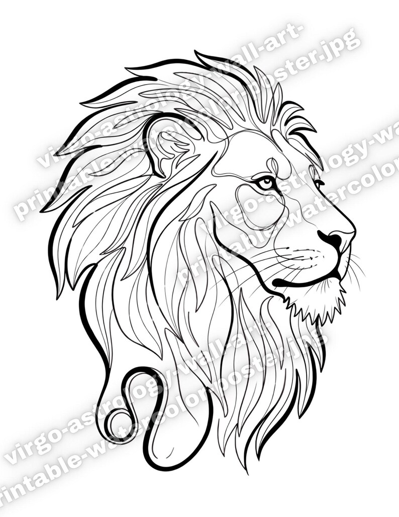 Leo Sign Line Work Leo Astrology Line Drawing – Premium Minimalist Printable Wall Art ...