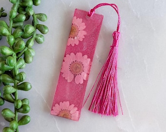 Pink Petal Bookmark with Tassel, Floral Resin Bookmark
