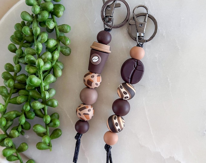 Coffee Lovers Silicone Bead Keyring, Coffee Bean Keychain
