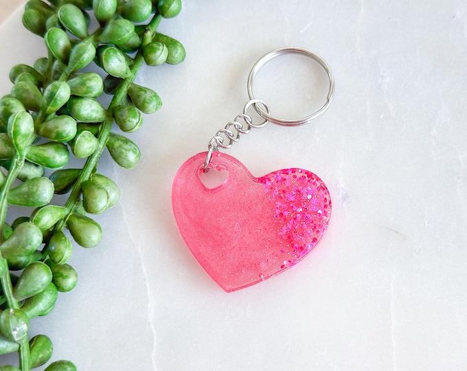 Resin Pink Heart Keyring