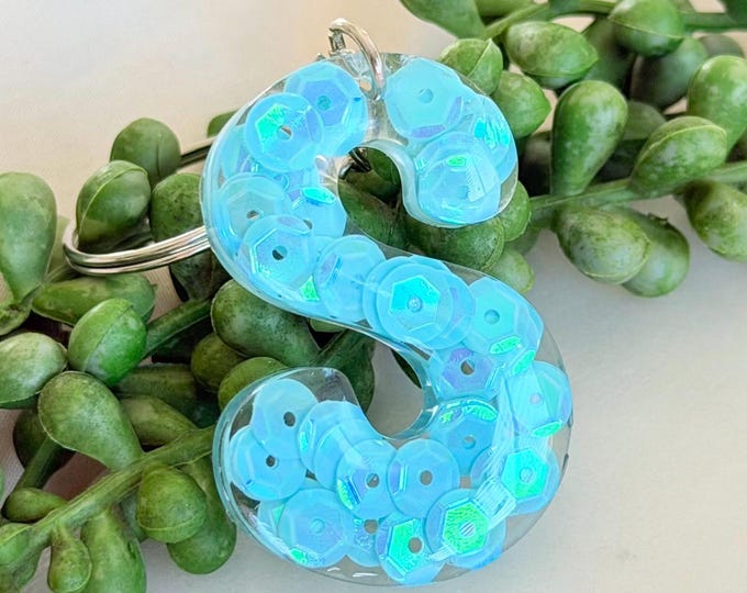 Custom Initial Resin Keyring, Personalised Letter Keychain, Sequin Alphabet Keyring, Handmade Australia