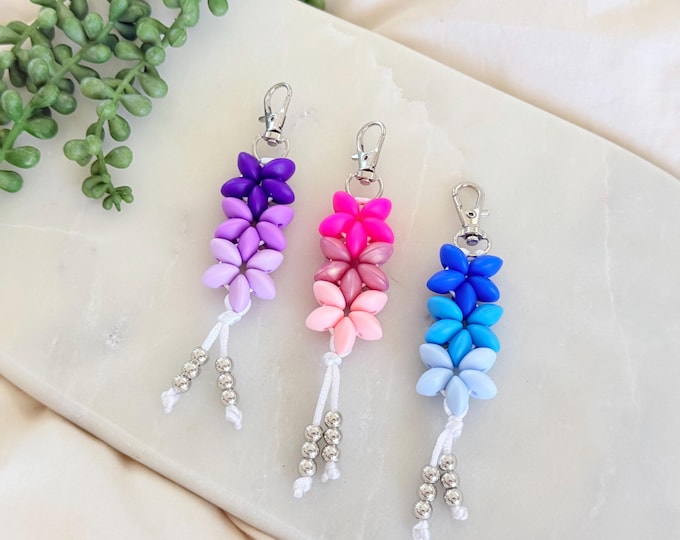 Handmade Silicone Bead Flower Keyring Charm, Ombre Bag Charm, Floral Keychain Gift, Cute Colourful Accessory