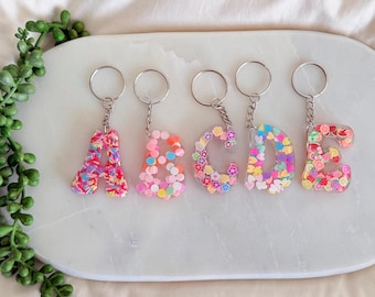 Personalised Resin Letter Keyring, Custom Initial Keychain, Gift for Her