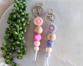 Heart Hands Daisy Silicone Bead Keyring, Love Hands Keychain, Gift for Her