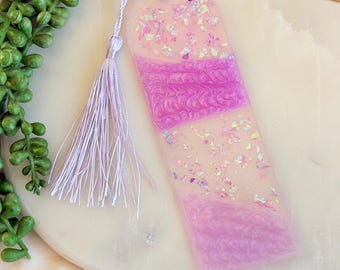 Purple Glitter Resin Bookmark with Tassel, Handmade Bookmark