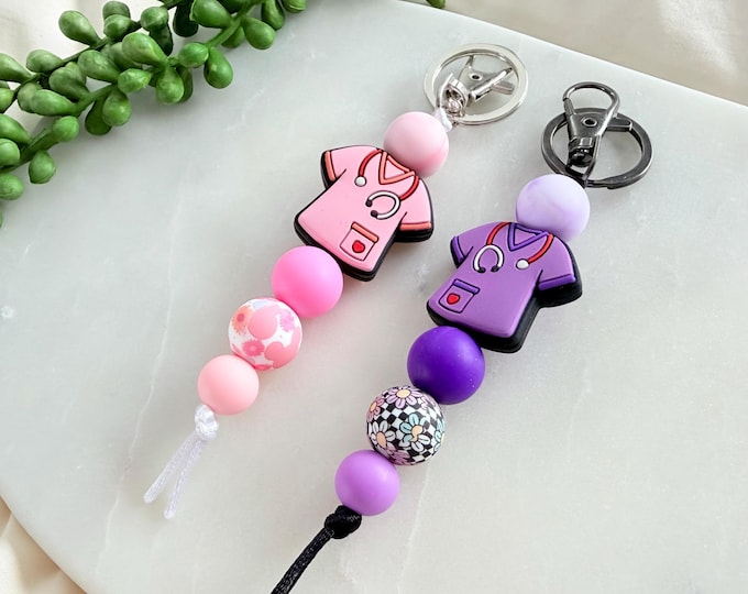 Nurse Silicone Bead Keyring, Medical Scrubs Keychain, Nurse Appreciation, Healthcare Worker Gift