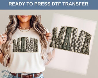 Mama Camo Patchwork DTF Heat Transfer, Outdoor Mom Outfit Design, Rugged Style Look, Mothers Day Gift Idea, Trendy Country Mom Shirt