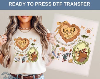 Transfert de chaleur DTF Roi Lion, impression de chemise de dessin animé Safari mignon Simba Hakuna Matata Timon Pumba Rafiki, style cadeau d'anniversaire baby shower,
