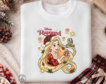 Disney Rapunzel Pascal Christmas DTF Transfer, Tangled Holiday Print, Santa Hat Princess, Chameleon Xmas Gift, Ready to Press Heat Transfer!
