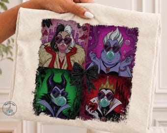 Disney Villains DTF Transfer, Cruella Ursula Maleficent Evil Queen, Heart Glasses, Bubble Gum, Spooky Goth, Iron On, Cricut Craft, Halloween