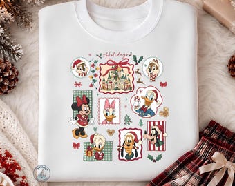 Disney Friends Christmas DTF Transfer, Minnie Mouse, Daisy Duck, Donald Duck, Goofy, Chip & Dale, Castle Print, Holiday Art, Ready to Press!