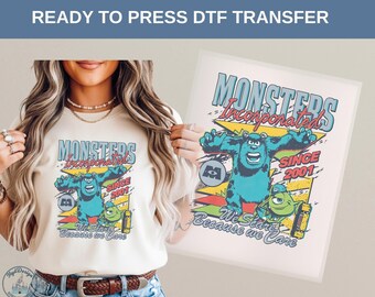 Monsters Inc DTF Heat Transfer, Sulley Mike Wazowski Retro Design Since 2001, Disney Pixar Cartoon Shirt, Funny Monster Gift Idea,Disney Tee