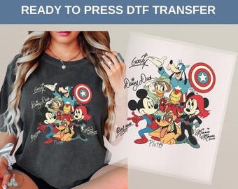 Disney Avengers Mickey Friends DTF Transfer,Superhero Goofy Donald Minnie Pluto Shirt, Marvel Style Family Trip Matching Tee Gift,Disney Tee