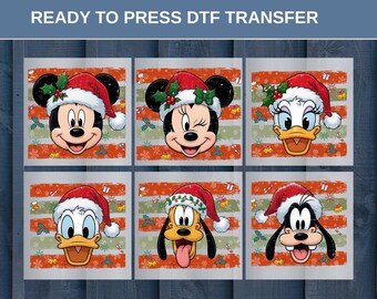 Christmas Mickey Minnie DTF Transfer, Disney Character Visuals, Donald Daisy Pluto Goofy, Holiday Gifts, Ready to Press!, Christmas Transfer