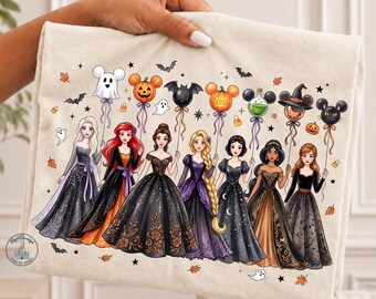 Disney Halloween Princess DTF Transfer, Spooky Princess Gift, Halloween Party Craft, Pumpkin Ghost Decal, Princess Lover Gift, DIY Transfer!