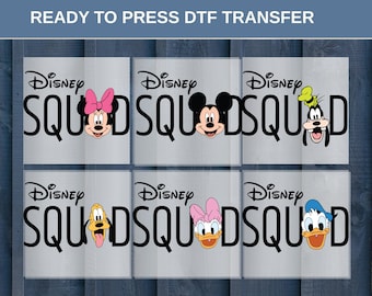Transfert thermique DTF Mickey et ses amis Disney, visages du personnage Mickey Minnie Donald Daisy Dingo Pluto assortis, idée cadeau pour les vacances en famille
