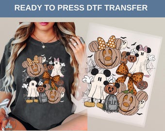 Disney Halloween DTF Transfer, Mickey Minnie Pumpkin Ghosts, Spooky Fall Iron On, Cute Halloween Tees, Halloween Gifts, DIY Craft Heat Press