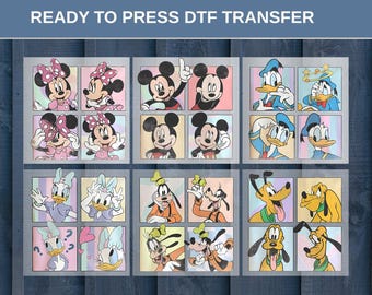 Mickey Minnie Donald Daisy Dingo Pluto DTF transfert à chaud, amis Disney personnages de dessins animés rétro cadeau mignon style vacances en famille, t-shirt Disney