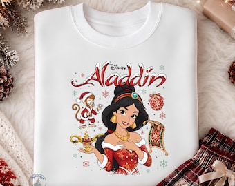Disney Aladdin Jasmine Abu Christmas DTF Transfer, Princess Jasmine, Abu Monkey, Holiday Print, Xmas Gift, Ready to Press Heat Transfer, Fun
