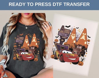 Lightning McQueen Halloween DTF Transfer, Mater Spooky Car Decal, Pixar Fan Gift, Racing Lover Gift, Halloween Party DIY Transfer, Cute Gift
