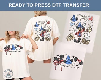 Transfert thermique Mickey DTF sorcier, t-shirt magique Fantasia Disney, presse dessin animé oreilles de Minnie, chemise voyage au parc, amis magiques de Disney, t-shirt Disney