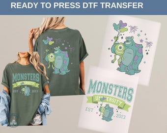 Monsters University Disney DTF Heat Press Transfer, Mike & Sulley Friends Shirt Print, Pixar Cartoon Tee, Kids Birthday Gift, Ready To Press