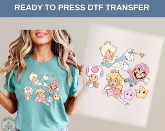 Mario Princess Friends DTF Heat Transfer, Mario Peach Rosalina Toad Luma Characters, Gaming Family Ready To Press DTF, Disney Tee