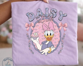 Daisy Duck Coquette Shirt, Cute Disney Daisy Bow Tee Floral Pastel Aesthetic Girl Gift Cartoon Lover Top, Disney Tee