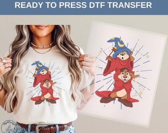 Disney Chip and Dale Sorcerer Magic DTF Transfer, Cute Wizard Duo Cartoon Shirt, Vintage Park Vacation Gift Tee for Fans Kids Women Men