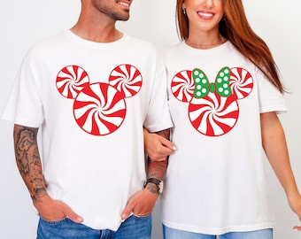Disney DTF Transfer, Mickey Minnie Peppermint Ears, Christmas Candy Mouse Head, Holiday Sublimation, Ready To Press Gift Art, Disney Tee